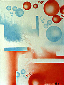 Vermischt, mittels Pinsel und Airbrush erstelltes Bild von Siko Ortner, Acryl auf Leinwand, 40cm X 30cm, 1989.