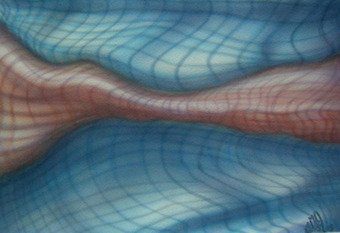 Biomechanik 28 aus der Themenreihe Biomechanik (Freihand Airbrusharbeit) von Siko Ortner Guache auf Aquarellpapier, 22cm X 32cm, August 2005.