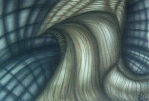 Biomechanik 35 aus der Themenreihe Biomechanik (Freihand Airbrusharbeit) von Siko Ortner Guache auf Aquarellpapier, 22cm X 32cm, September 2005.