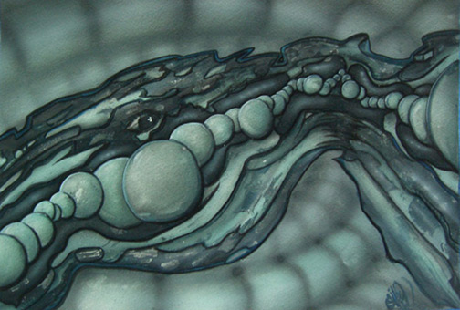 Durchgezogen, Guache auf Aquarellpapier von Siko Ortner, 32cm X 42cm, 2005.