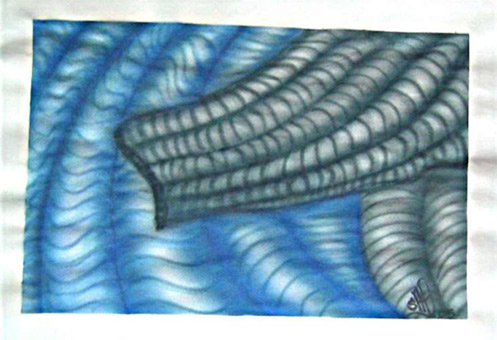 Biomechanik 01 aus der Themenreihe Biomechanik (Freihand Airbrusharbeit) von Siko Ortner Guache auf Papier, 18,5cm X 22,5cm, Juli 2005.