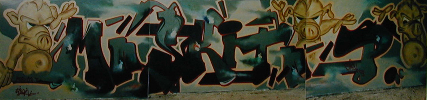 Moskito P style von Siko Ortner und charakter von Disein. Das Einweihungsbild auf der frisch gebauten MP Mauer, Hamburg Langenhorn 1993.