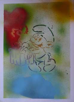 Die gesprühten Bilder im Überblick vom Graffitikurs für  Besucher am Tag der offenen Tür, am 28. Mai 2011 im Nachbarschaftscafe Nahbei in Findorf vom Martins Club Bremen. Neben weiteren Aktivitäten wurde auch ein Graffitiunterricht von Siko Ortner angeboten.