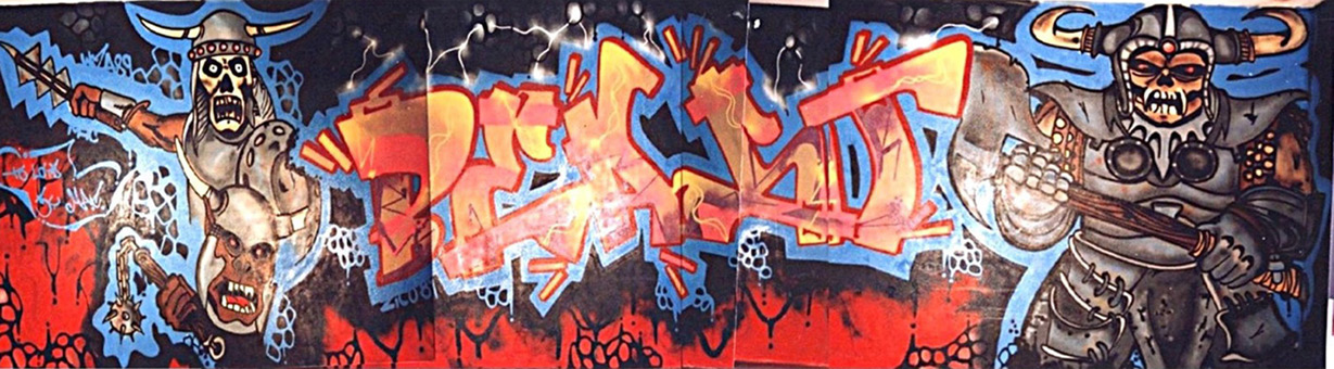 Hotel Lahner. Ein Graffitiauftrag für den Hotelbetrieb Lahner in Olangen,Osttirol 1989. Auftragsmalerei von der Mad Artists Cooperation, Sage, Staph und Siko Ortner (ehemals für Auftragsarbeiten Zico) im November 1989. Murals in einer Tiefgarage. Beast-style von Siko und 3 character von Sage in Olangen Osttirol 1989.