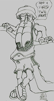 Krokodil, Comic, Entwurfszeichnung von Siko Ortner, Bleistift auf Papier, 21cm X 29cm, 2005.