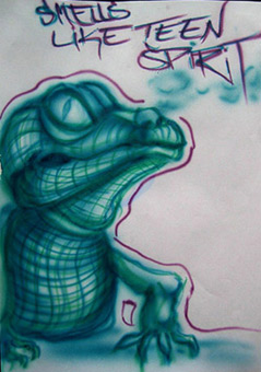Alligator (Comic), Freihand Farbentwurf mit Airbrush, Acryl auf Papier von Siko Ortner, 21m X 29cm, Dezember 2005.