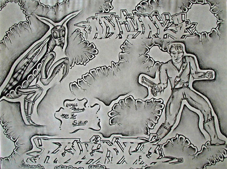 Animals revenge, Zeichnung von Siko Ortner, Bleistift auf Papier, 31cm X 42cm, 1989.