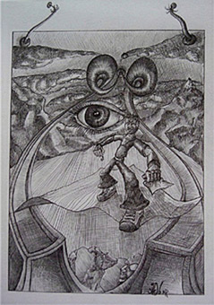 Cant fly away, Zeichnung von Siko Ortner, Bleistift auf Papier, 16cm X 23cm, 2004.