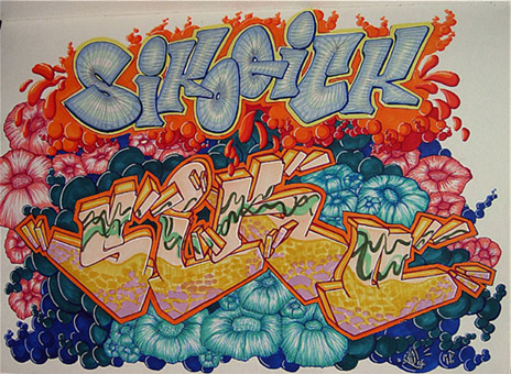 Sikoqick Siko style (quik ist nicht schnell), Farbentwurf,  Filzstift auf Papier von Siko Ortner, 30cm X 41,5cm, Februar 2006.