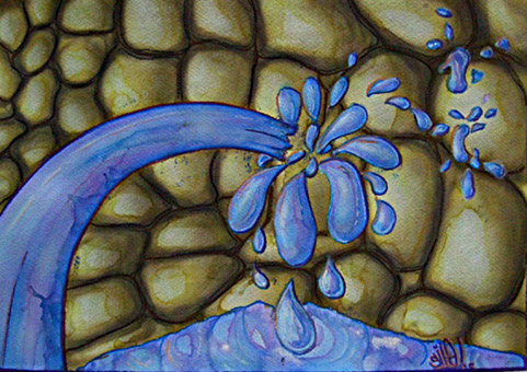 Strucktur 10 (Airbrusharbeit unter Nutzung von Flüssigmaskenstancel) aus der Themenreihe Struckturen von Siko Ortner, Guache auf Aquarellpapier, 22cm X 32cm, März 2005.